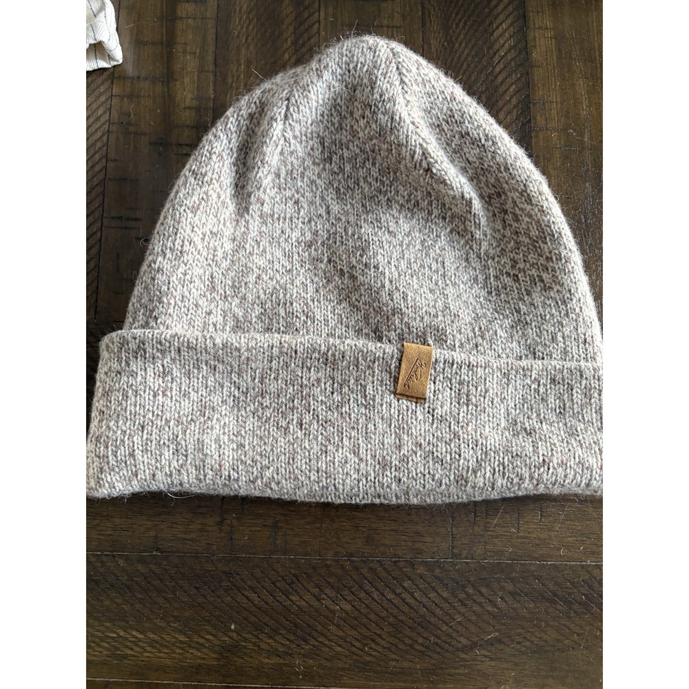 Tan Khaki Woolrich Wool Blend Beanie Hat Knit Cap Warm Lined Unisex One Size